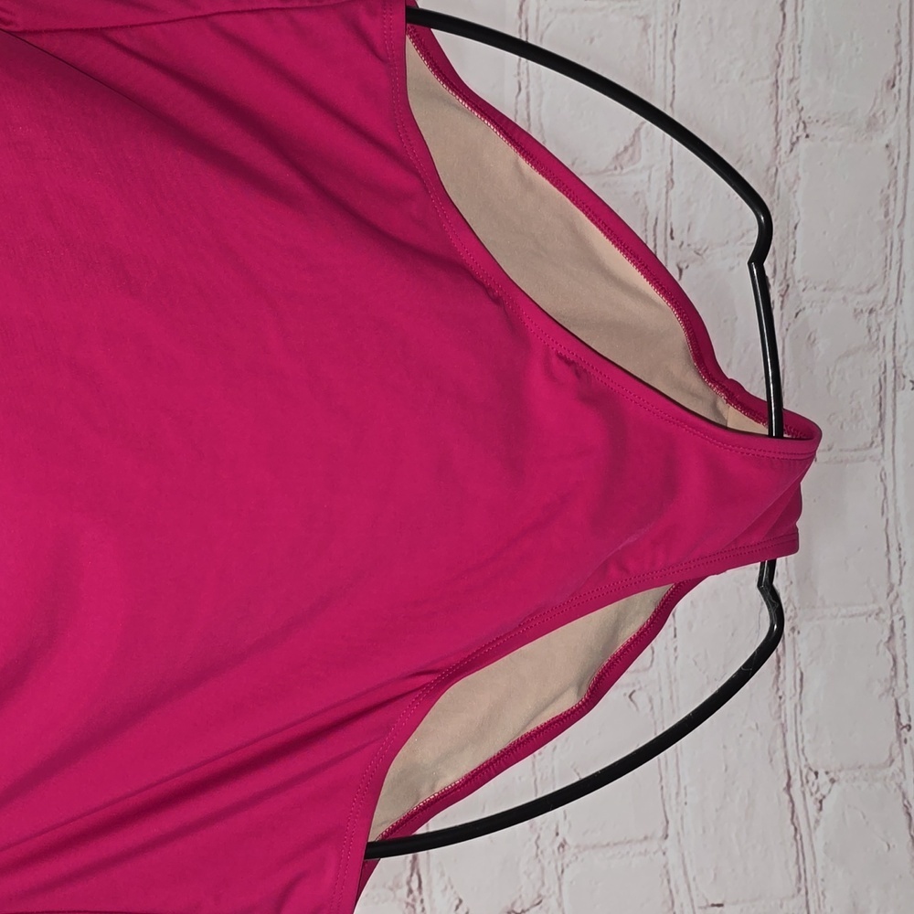 Kona Sol One Piece Swimsuit Ruffle One Shoulder Full Coverage Seat Hot Pink - Picture 4 of 15